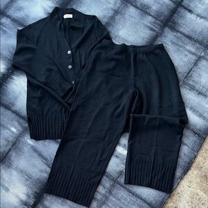 Vintage Dia Black Wool/Rayon Cardigan and Pants Set